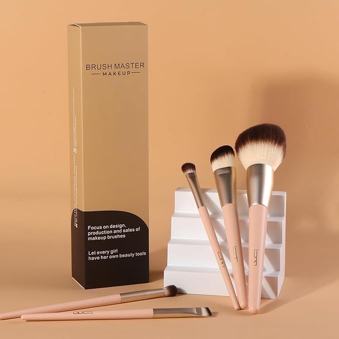 Brush Master Professional Face Makeup & Foundation Brush Set 5Pcs, Premium Base Brush Kit For Face, Foundation Brush Blush Brush Blurring Angled Liner Crease Brush
