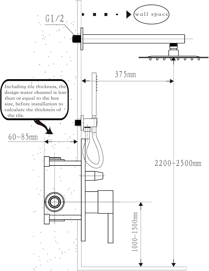 Fransiton 12 Inches Matte Black Shower System Rain Shower System Set Wall Mounted, Rainfall Shower Head with Handheld, Bathroom Shower Kit (Valve Included)