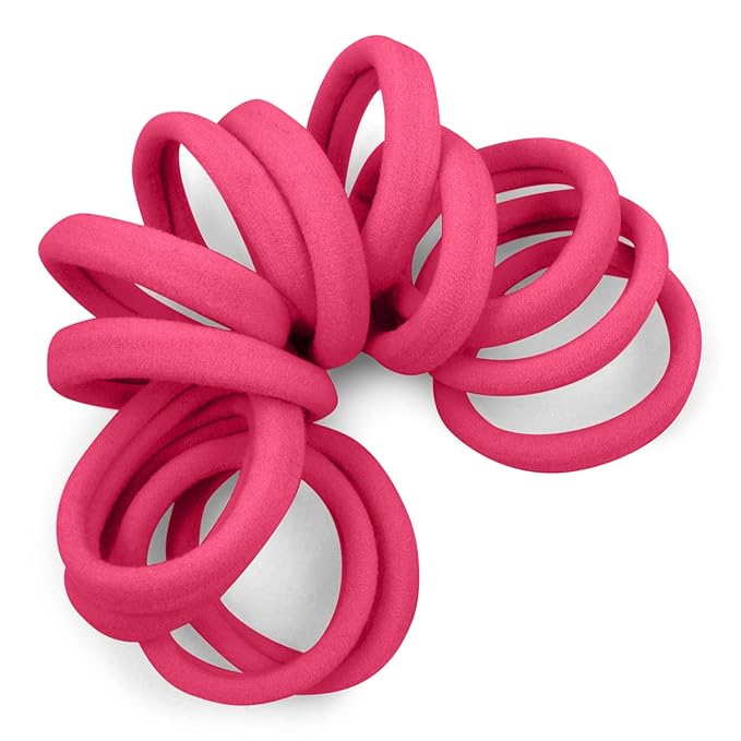 Cyndibands Seamless Hair Ties - Pink - Gentle Hair Ties No Damage, Standard Size 1.5 Inch, Soft and Stretchy Nylon Fabric Ponytail Holders - 12 Count