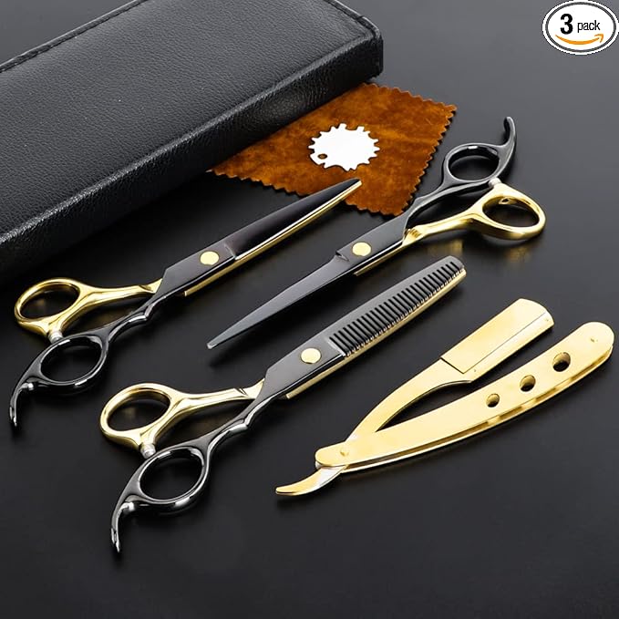 Professional Black Gold Hairdressing Scissors Hair Cutting Sets Salon Multifunctional Straight Shears Teeth Scissors Thinning Shears blending shears Tools for Mother Father's Gift