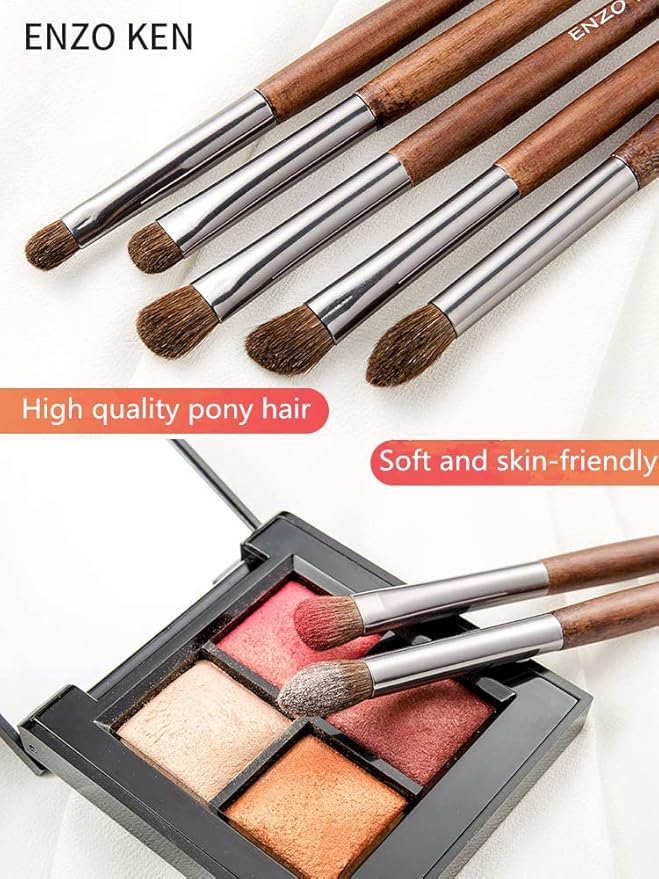 ENZO KEN Natural Pony Hair Eye Shadow Brush Set, Small Eyeshadow Brushes Set, Eye Makeup Brushes Set Professional, Small Nose Contour Brush, Angled Eyeshadow Brush, Eyeshadow Blending Brushes