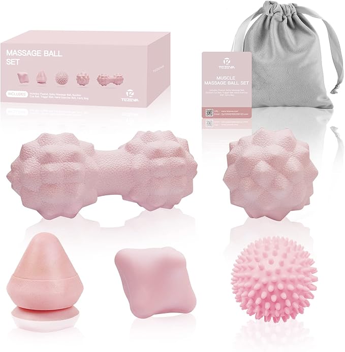 Massage Ball Set for Myofascial Trigger Point Release & Deep Tissue Massage, Firm/Soft Mountable Self/Peanut/Spiky/Hand Exercise Ball