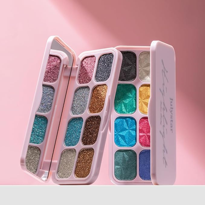 8-Color Eyeshadow Palette, Platinum Crystal Cool, Silver Gray Metallic Shimmer Shades, Long-Lasting Waterproof Formula, Smooth Blendable Eye Makeup for Elegant & Cool Tone Looks
