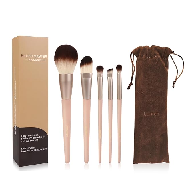Brush Master Professional Face Makeup & Foundation Brush Set 5Pcs, Premium Base Brush Kit For Face, Foundation Brush Blush Brush Blurring Angled Liner Crease Brush