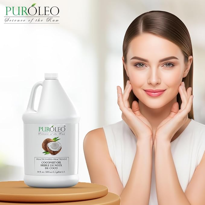 PUROLEO Fractionated Coconut Oil 64 Fl Oz/1900 ML (Packed In Canada) 100% Natural and odorless Moisturizer & Carrier Oil l Hair Skin Body, Aromatherapy, Massage, Makeup Remover