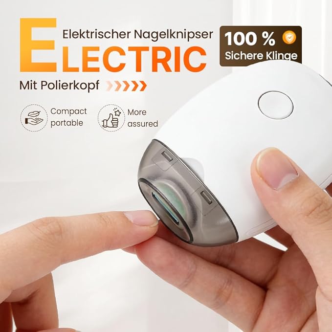 Portable Electric Nail Clipper,Universal Automatic Fingernail Grinder with LED Light and 3 Speeds,360° Silent Auto Fingernail Cutter and Polishing Trimmer for Safe (1 PCS)