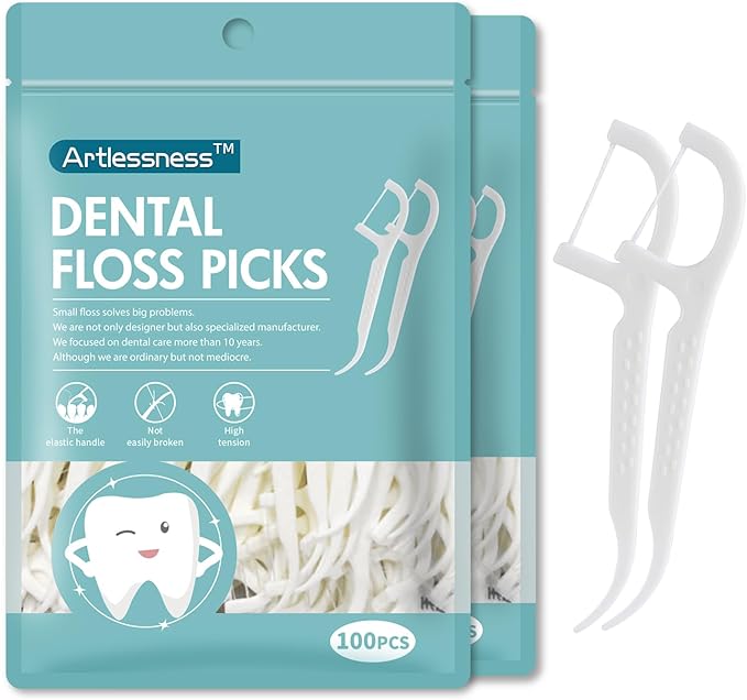 Adult Floss Stick, Floss Picks, 100 pcs per Bag, Comes with a Carrying case for 10 flossing Sticks, The Threads are Made of Special Material for Dental Floss，2 Bags = 200 pcs.