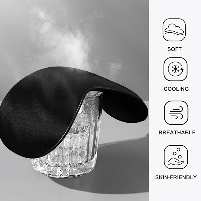 LCBD Silk Satin Sleeping Eye Mask, Black Sleep Eye Mask Night Blindfold for Women and Men, Soft Breathable Blackout Eyeshade Eye Cover for Travel, Wedding Bridesmaid Gift