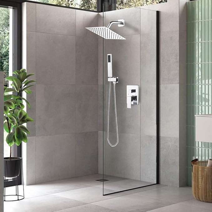 annazom Chrome Shower System with High Pressure 8'' Rainfall Shower Head, Handheld Shower head, Bathroom Luxury Rain Mixer Shower Combo Set Wall Mounted Shower Faucet Rough-in Valve and Trim Kit