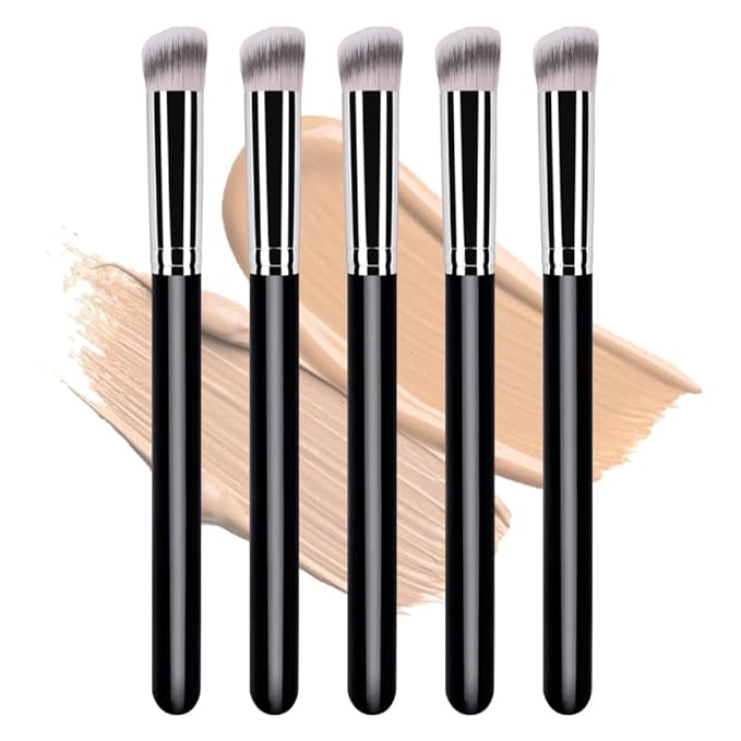 QIDSTERS 5Pcs Concealer Brush Set, Dense Mini Angled Kabuki Brush for Blending Under Eye Concealer, Detailed Nose Contour Setting Powder, Foundation & Eyeshadow, Cruelty-Free, 270