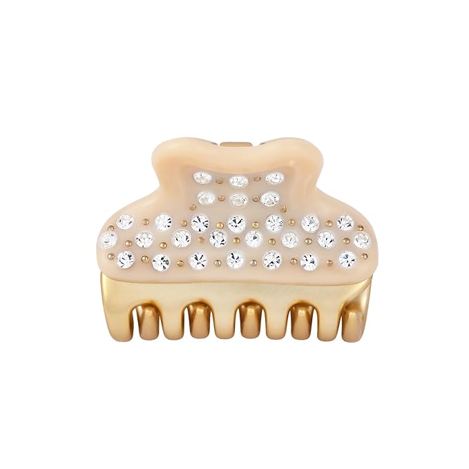 18K Gold Plated Small Claw Clips - 1.7 Inch Cute Rhinestone Hair Clips for Women Girls Thick Thin Hair, Premium French Hair Accessories for Half-Up, Birthday Valentine's Gift for Her, Beige
