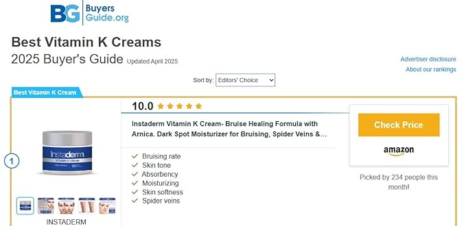 Instaderm Vitamin K Cream- Bruise Healing Formula with Arnica. Dark Spot Moisturizer for Bruising, Spider Veins & Broken Capillaries. Repair Under Eye Dark Circles, & Puffiness.