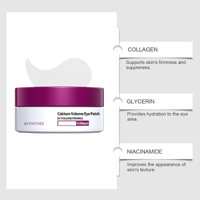 0BtunkIMQH Eye Patches Masks, Calcium Volume Eye Patches For Under Eye Puffiness, Collagen Deep Hydrating Eye Treatment For Men & Women(60 Patches) (2)
