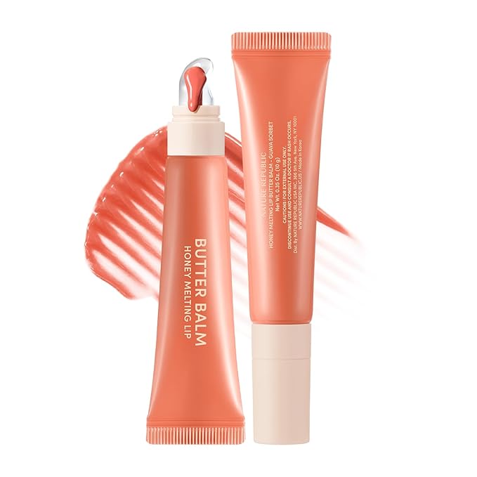 Nature Republic Honey Melting Lip Butter Balm – Moisturizing Tinted Balm with Peptides, for Sheer & Glossy, Smooth & Soft Lips (GUAVA SORBET)
