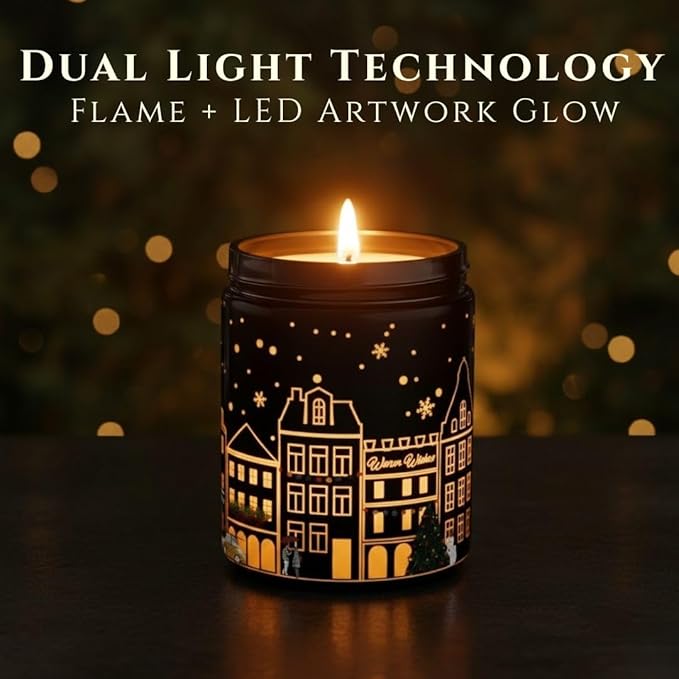Sandalwood Scented Candle (Black Jar), 40-Hour Burn, Dual Light Glow, Premium Soy Wax, Aromatherapy Candle for Bedroom & Bathroom, Cozy Holiday Gift Candle – 7oz (200g)