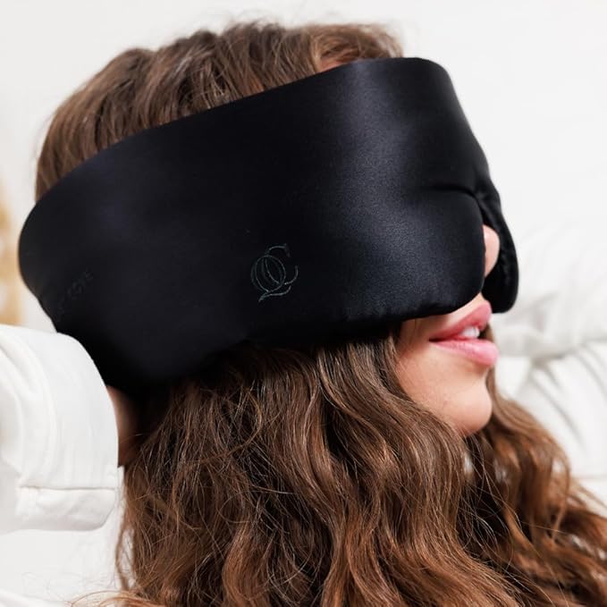3D Silk Sleep Mask, Sleep Longer in Total Darkness and Comfort. Total Blackout Liner Blocks Light, Lightweight, 100% Silk 22 Momme, Foam Countour Does Not Crush Eyelashes (Obsidian Black)