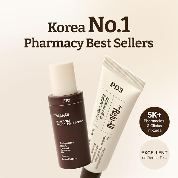 Dr.Reju-All Repair & Tone Duo: Advanced PDRN Rejuvenating Cream + Advanced Retino-Mela Serum - Face Moisturizer & Retinol Serum for Firming & Smooth Skin, Korean Pharmacy Anti-Aging Skin Care