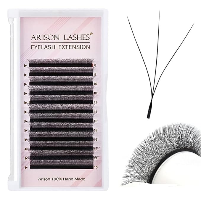 Arison Lashes 3D W Shape Eyelash Extension Natural Soft Volume Premade Fans Faux Mink Matte Black Cluster 12 rows(3DW-0.07-D-13mm)