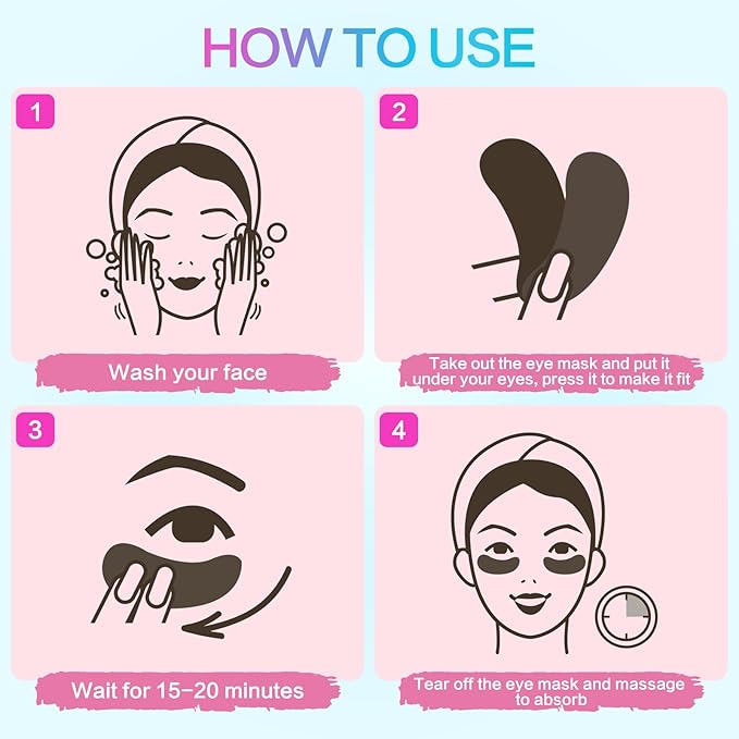 TUNBOT Under Eye Patches - 24 Pairs Natural Plant Extracts Eye Mask for Reduces Puffiness and Dark Circles Facial Anti-Aging, Hyaluronic Acid Eye Gel