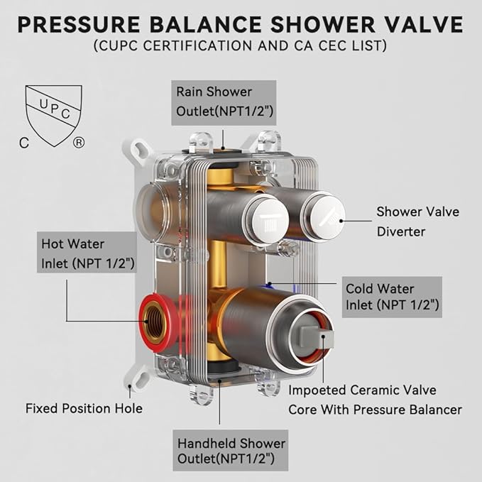 Shower Faucets Sets Shower System Brushed Nickel, STARBATH 12" Ceiling Mount Rain Showerhead and 8" Wall Mounted Rainfall Shower for Couples, On Off Button Valve Dual Head Shower Systems Complete