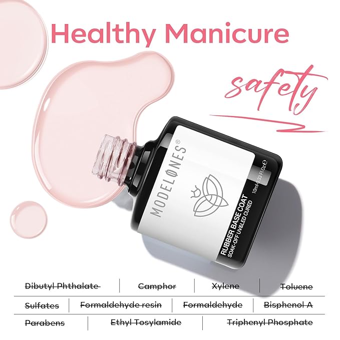 modelones Builder Rubber Base Gel for Nails, Light Milky Baby Pink 6 in One Nude Color Base Coat Strengthen Apex Building Extension Long Last Protect Soak Off Manicure for Fragile Nail Art DIY Home