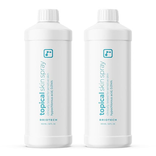 BRIOTECH Topical Skin Spray, Hypochlorous Acid Spray for Body & Face, Eyelid Cleanser, HOCl Facial Mist, Support Against Irritation, Calm Redness, Soothe Foot & Scalp, 32oz (2 Pack)