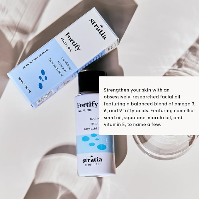 Stratia Fortify Restorative Facial Oil - Omega Fatty Acid Blend for Dry, Sensitive & Combination Skin - Non-Greasy, Barrier-Strengthening Hydration with Camellia, Tamanu & Marula Oils - 1 fl oz