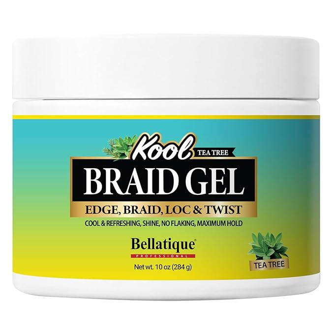 BELLATIQUE KOOL Braiding Gel Maximum Hold for LOC & Twist - No Flaking, No Whitening, Fast Drying, High Shine, Cool & Refreshing, Long Lasting Hold (10 oz)