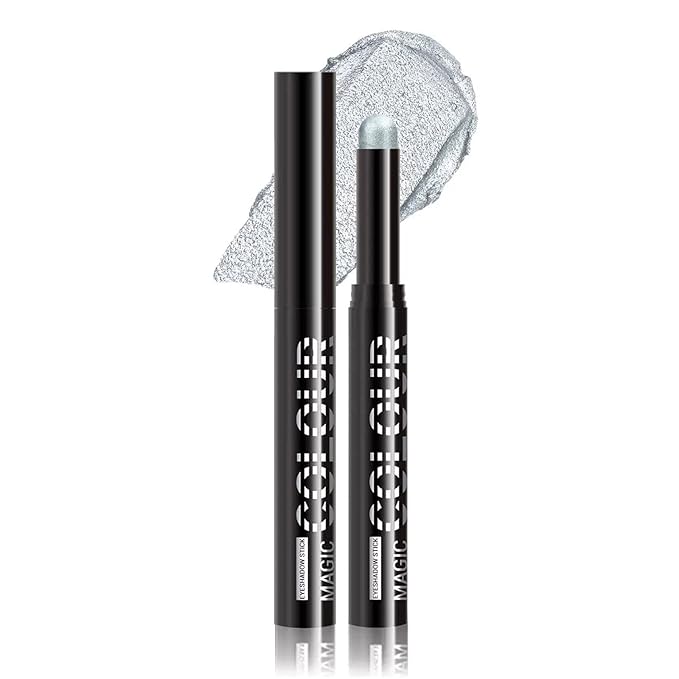 Silver Eyeshadow Blendable High Pigment Silver Eyeshadow Stick Long Lasting Waterproof silver Shimmer Cream eyeshadow (15#)