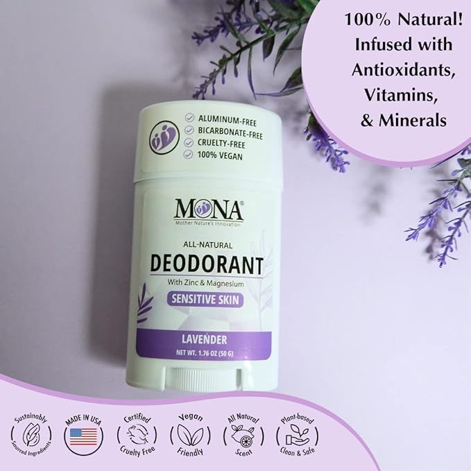 MONA BRANDS All Natural Deodorant For Women & Men | For Sensitive Skin | No Aluminum or Baking Soda | (LAVENDER 1.76 Oz)