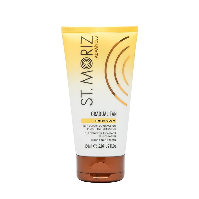 St. Moriz Advanced Tinted Gradual Self Tanner – Hydrating Tan Moisturizer with Q10 Anti-Aging Benefits & Light Color Coverage – Natural Glow in 1–3 Uses – Vegan, 150ml