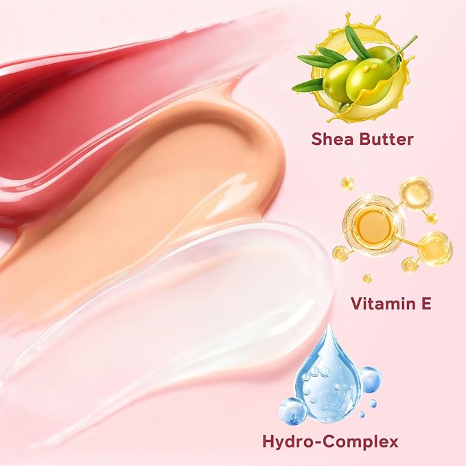 Color Nymph Tinted Lip Gloss Trio, Nourishing Lip Balm Set with Shea Butter & VE, Non-Sticky Intense Hydrating Lipgloss for Dry Lips, Sheer Tint | Vegan & Cruelty-free, #03 Watermelon, Vanilla & Mint