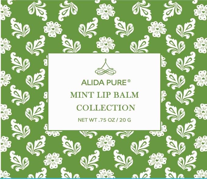 ALIDA PURE Mint Lip Balm Collection, Vegan Set, Beeswax Free, with Organic Jojoba and Avocado Oil, Vitamin E, Natural Moisturizer for Dry, Chapped Lips, 5 Tube Set