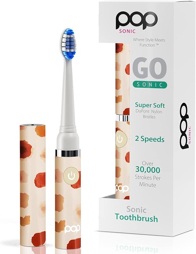 Pop Sonic Electric Toothbrush (Giraffe) - Travel Toothbrushes w/AAA Battery | Kids Electric Toothbrushes with 2 Speed & 15,000-30,000 Strokes/Minute, Dupont Nylon Bristles