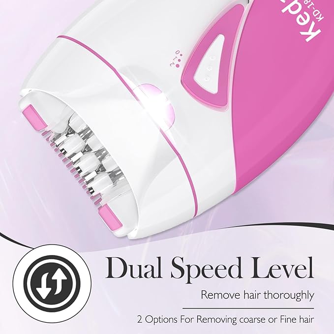 Smooth Glide Epilator for Women, 2 Speeds Painless Hair Removal Device with 36 Tweezers & LED Light, Rechargeable Epilators Hair Removal for Face, Bikini, Arms, Legs, Armpits (Hot Pink)