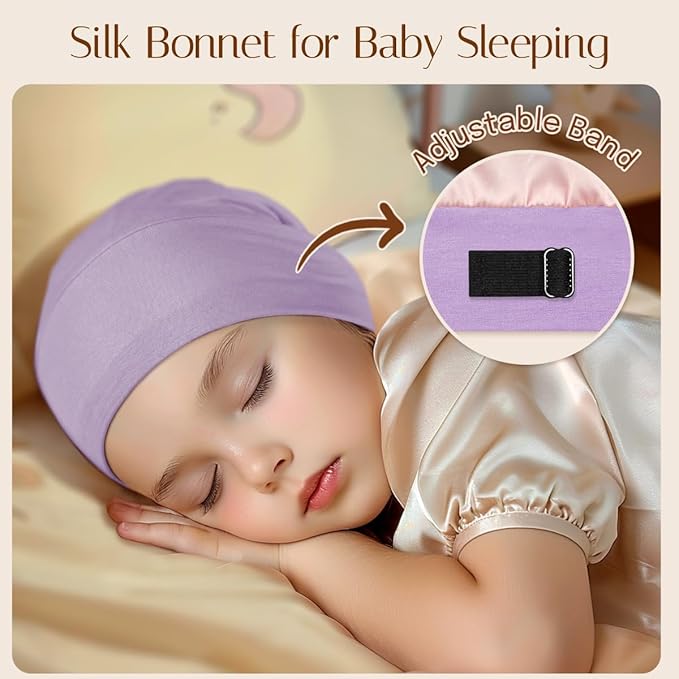OLESILK Silk Baby Bonnet 6-12 Months: 100% Mulberry Silk & Modal, Anti-Frizz for Curly Hair, Adjustable Fit Growing Toddler