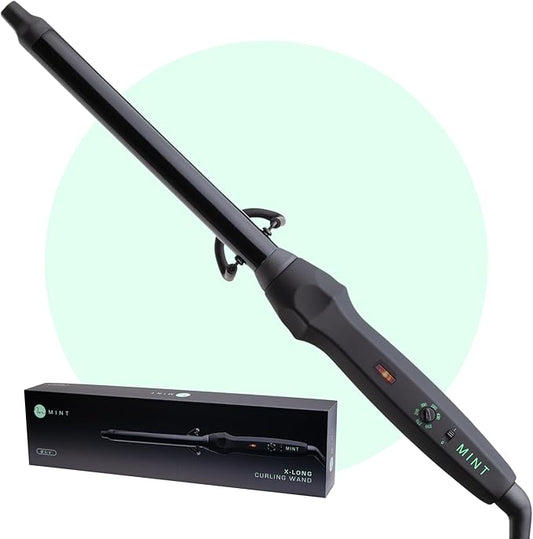 MINT Professional Clamp-Free Curling Wand 3/4 Inch for Long Hair | Extra Long Curl Wand 4-Heater Ionic Ceramic Tourmaline Barrel | Best Curling Wands | Adjustable 230-430°F | Worldwide Dual Voltage