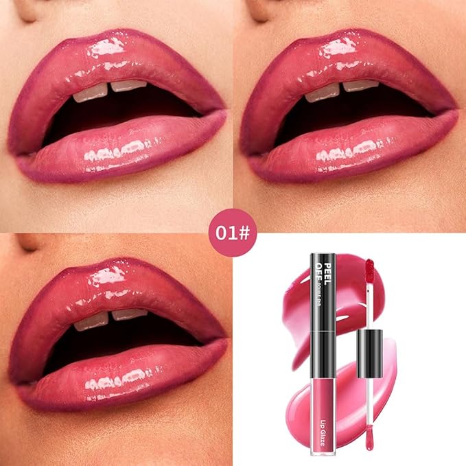 Peel Off Lip Liner & Gloss – Long-Lasting Smudge-Proof Rose Petal Pink Lip Tint & Lip Stain Liner with Hydrating High Shine Gloss for Defined, Fuller Rosy Lips – Waterproof Soft Glam Lip Makeup