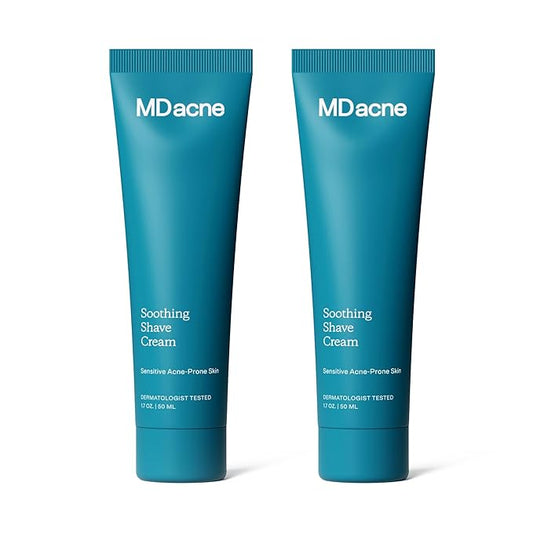 MDacne Shaving Cream for Acne-Prone Skin, 2 Pack, Soothing, Oil-Free, Eliminates Razor Burn, Cuts & Infections - Reduce Skin Irritation & Prevent Shave Bumps - Vegan, Paraben-Free & Cruelty-Free