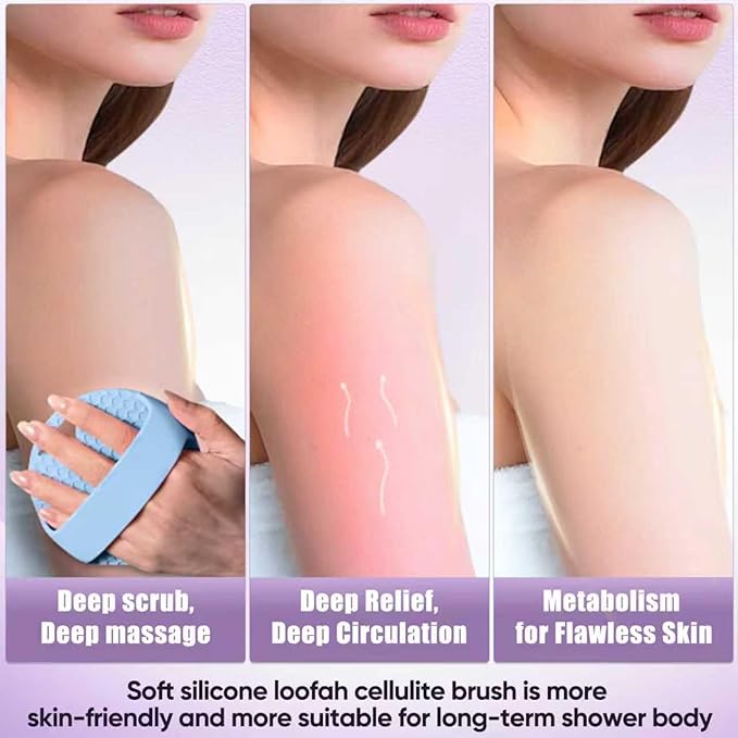 New Upgrade - Silicone Body Scrubber, Anti Zinc Infused - Heavy Nodes, Multifunctional Silicone Loofah for Humid Environment, Shower, Exfoliating, Lymphatic Drainage, Blood Circulation- Azure