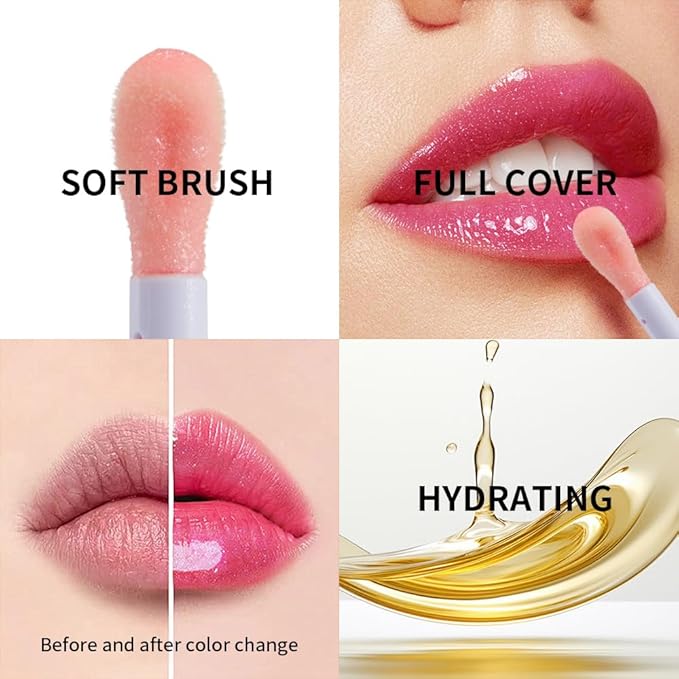 Color Changing Lip Gloss - Non-Sticky Hydrating Lip Oil, High Shine Glassy Finish, PH Reactive Tinted Lip Plumper, Long Lasting Moisture & Glow(03 PEACH SHINE)