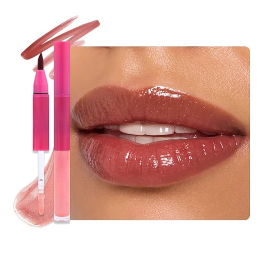 evpct ‌Antique Rose Matte Liquid Lipstick Marker Pen Lip Liner Set with Glitter Lip Oil, 2in1 Lipgloss Lipstick Long Lasting Waterproof for Women, Longwear Lips Stain 24hr Original Smudge Proof labial