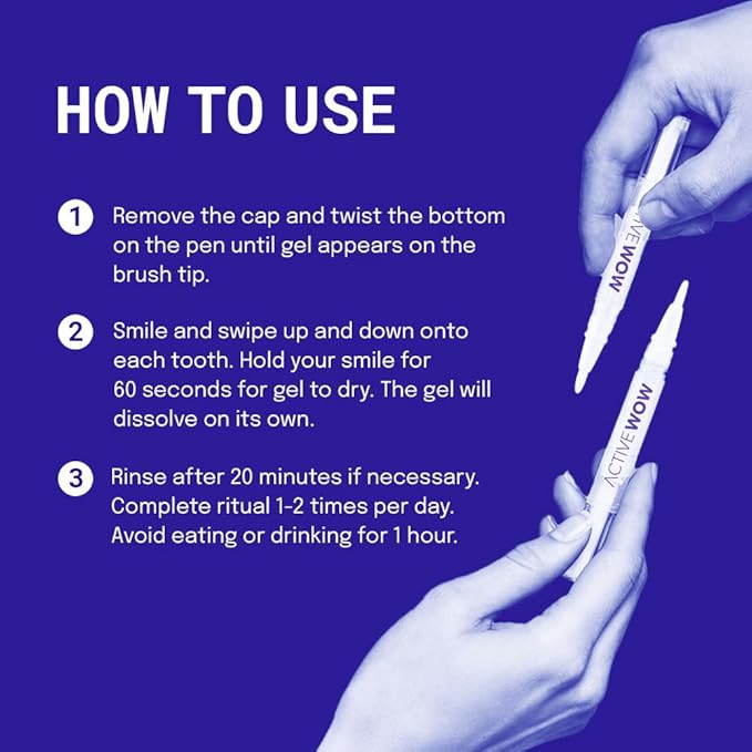 Active Wow 24K Whitening Pen for Teeth - Teeth Whitening Pen, Stain Remover, Gel Pen, Fluoride Free, No Sensitivity, Easy to Use - Mint