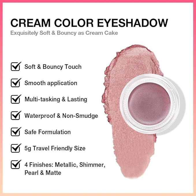 Single Cream Eye Shadow,Rose Glitter Shimmer Nude Natural Monochrome Eyeshadow Palette,Waterproof,Long Lasting Naturing-Looking,Vegan & Cruelty-Free,27