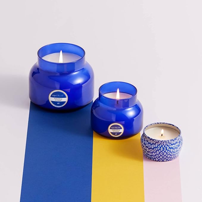 Capri Blue Scented Candles - Soy Candle Wax Blend - Jar Candles - Blue Candle Gifts for Women & Men - Luxury Candles for Home Scented with Lemon Flower & Sweet Sugar Cane - Pineapple Flower (19 oz)