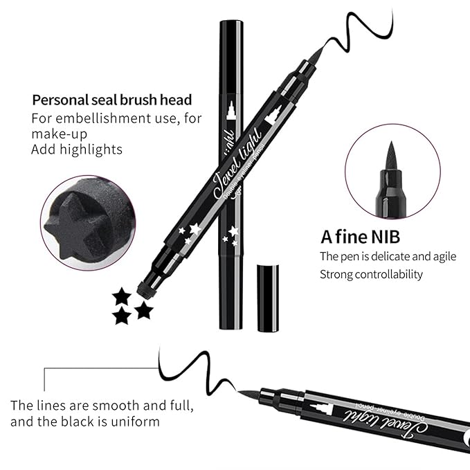 Pinkiou 6Pcs Eyeliner Stamp Pen Set, Long-lasting Eye Liner Pencil for Eye Makeup,Waterproof Double-Sided Liquid Eyeliner Stamp Pen Set for Beginners,Black&Red Heart, Star, Plum,Triangle and Moon