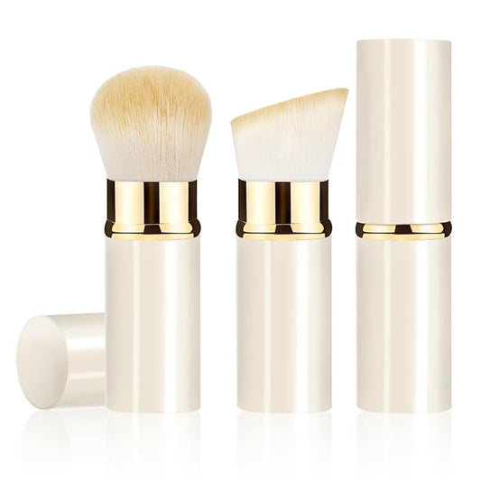 Keriloo Makeup Brush, Retractable 2 Pack Travel Kabuki Powder Makeup Brush, Foundation Face Blush Brushes for Blending Liquid, Blush, Bronzer, Buffing, Sunscreen,Flawless Cosmetics