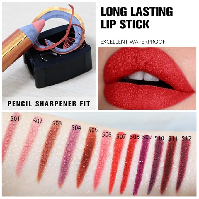 Crimson Lip Liner Pencil, Smooth Matte Lipstick Crayon with Lip Pencil Sharpener for Women, Velvet Smudge Proof Smudgeproof Waterproof No Transfer Makeup Forever Lipliner 507#