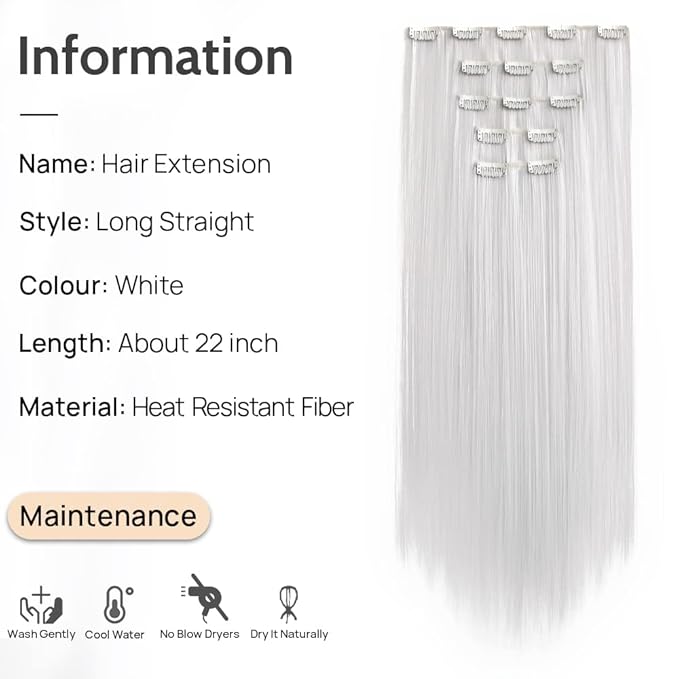 White Clip in Extension Straight 22" Long Synthetic Thick Clips on Hair Piece for Women 5PCS Black Curly Wavy 18" Cheap Brown Blonde Red Soft Natural Full Head Weddings Party Daily Use 5 Oz