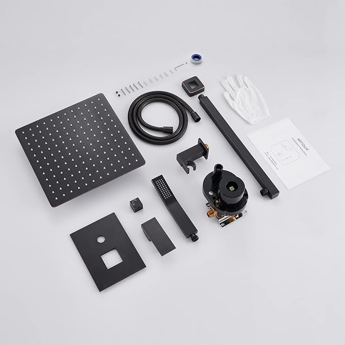 Artiqua Rain Shower System 12 Inches Shower Combo Set Oil Rubbed Bronze Wall Mount Faucet Bathroom Faucets with Rainfall Shower Head and Hand Shower